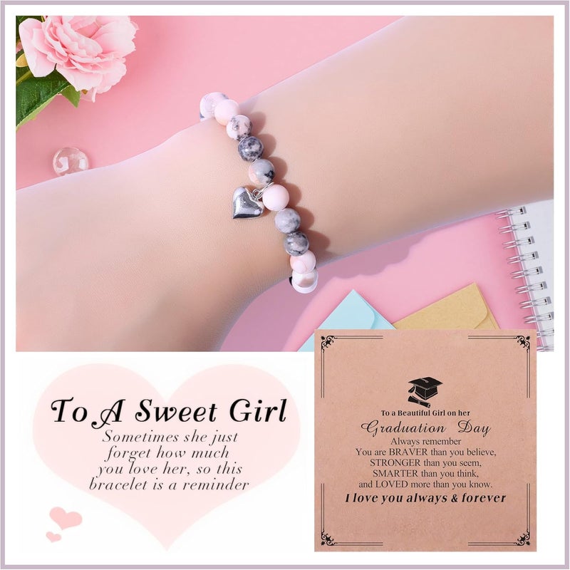 Chuchoter To My Daughter/Granddaughter/Niece Bracelet,Sweet Heart Natural Stone Beaded Bracelet For girl,Birthday Christmas Valentines Graduation Gifts for girl - Image 5